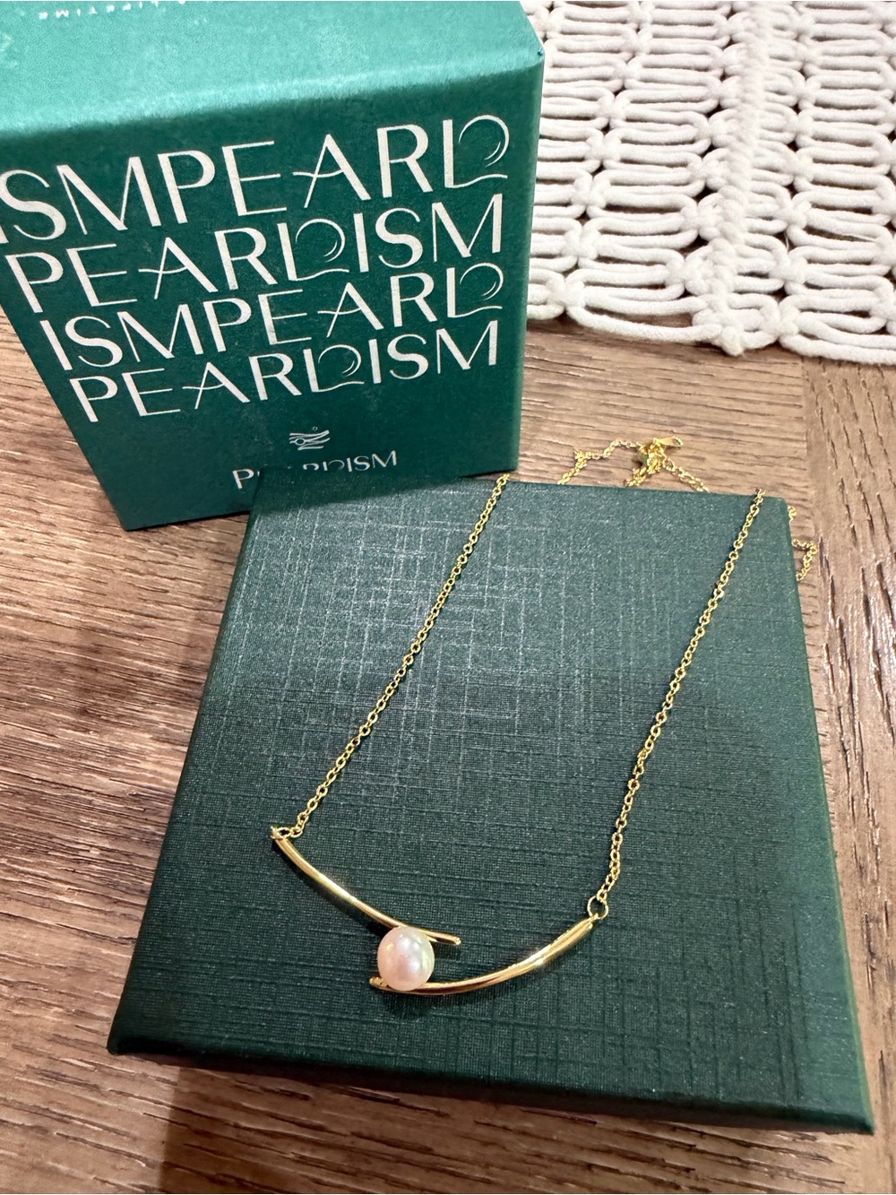 New Gold Plated Curve Pendant Necklace Freshwater White Pearl 16”-18” Lobster